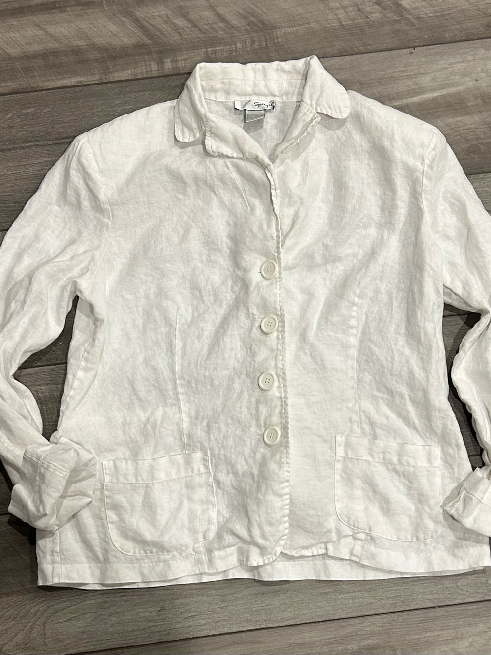 Spiegel White Linen Button-Front Blazer Jacket